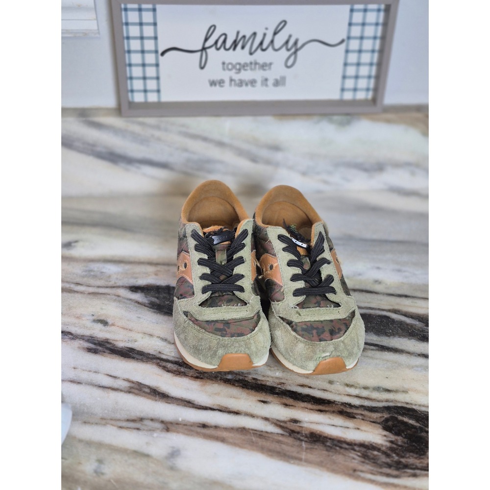 Saucony Jazz Low Pro Camo Olive Green Suede Sneakers Kids Size 1M SK265130